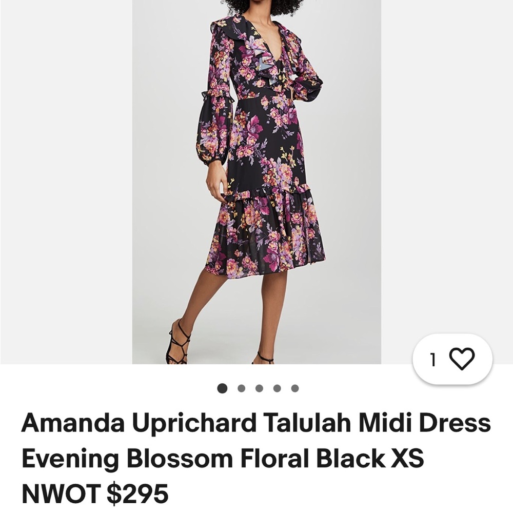 Amanda Uprichard Black and Pink Floral Long Sleeve Dress